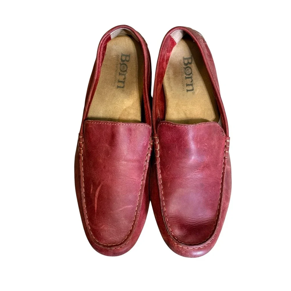 Born Allan Mens Red Leather Driving Moccasins Loafers Slip On Shoes H38205 10M